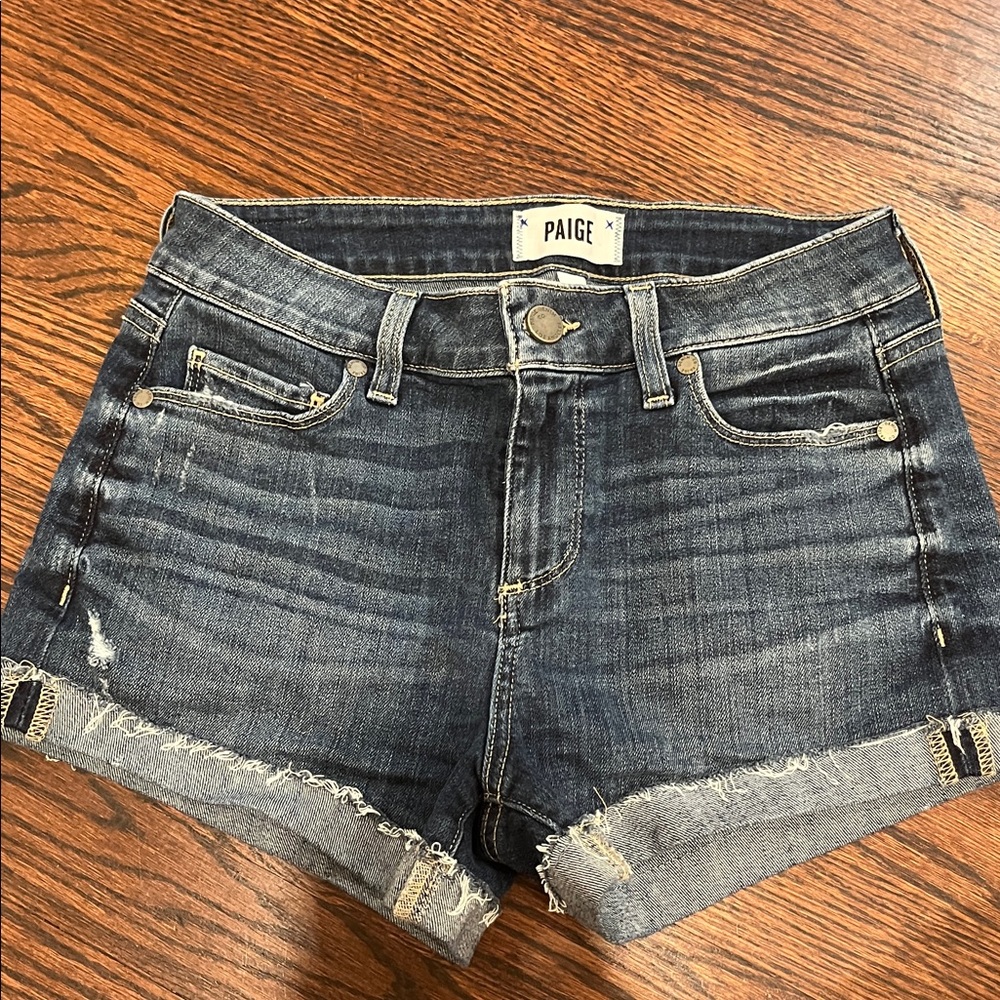 PAIGE Dark Blue Denim Cutoff Shorts